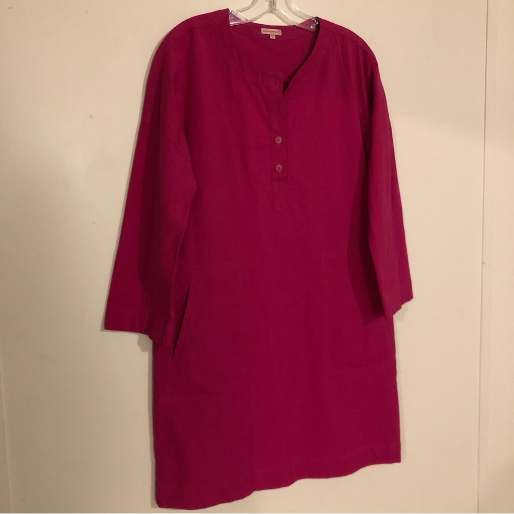 Bensimon Dress Long Sleeve S Button Neck With Pockets Fuchsia Small